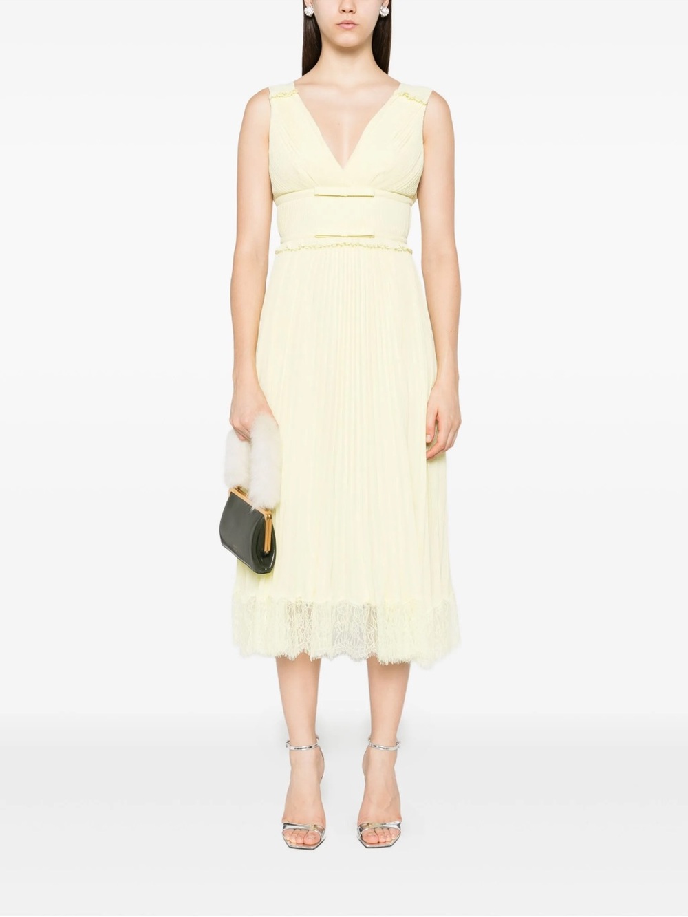 NWT Self Portrait Georgette Frill Midi Dress Yellow 0